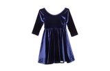 Twirly Dress in Navy Stretch Velvet FW25