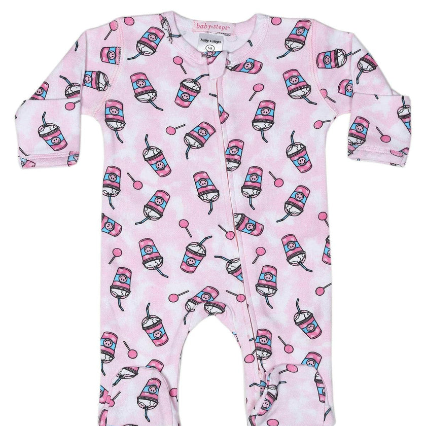 Baby Zipper Footie - Pink Drink