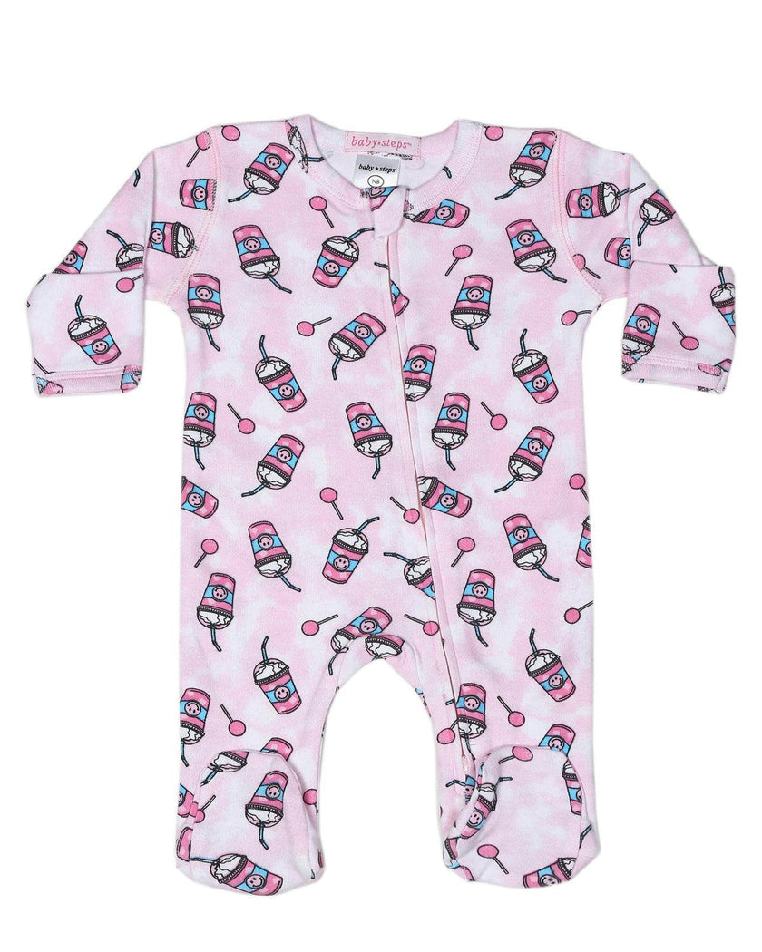 Baby Zipper Footie - Pink Drink