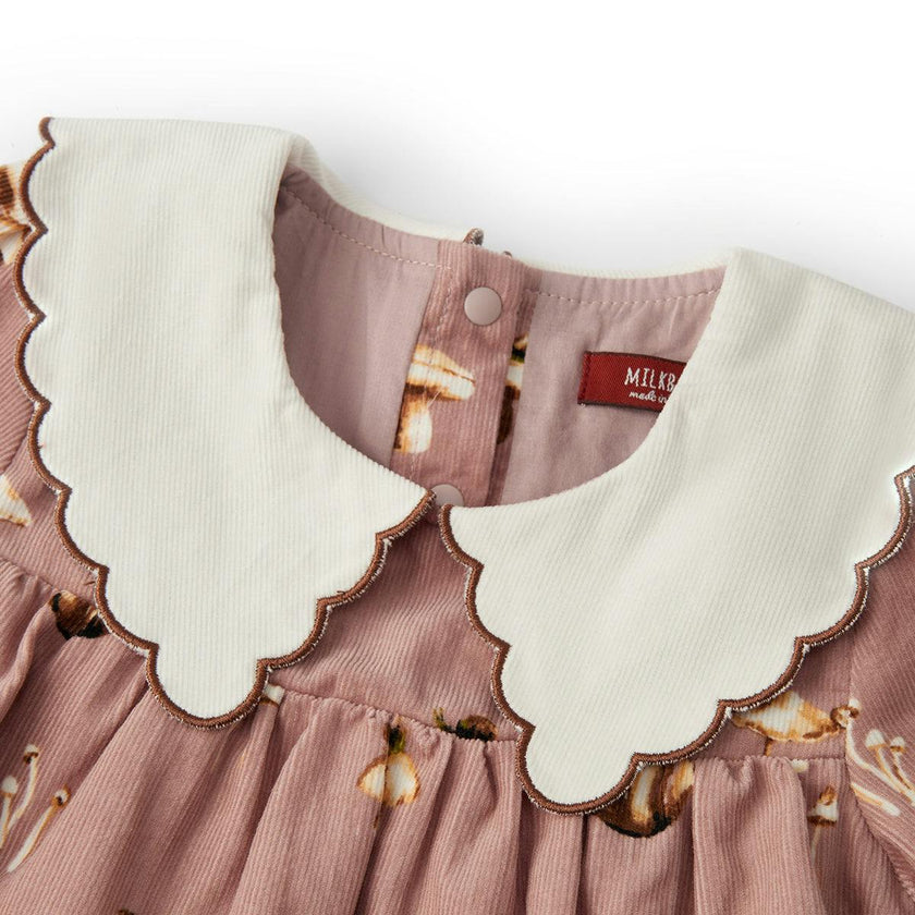 Mushroom Corduroy Long Sleeve Collared Dress