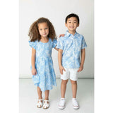 Tropical Palms Blue Shirt in Short Sleeves