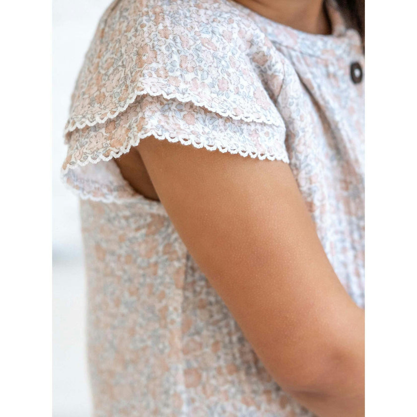 Nelly Muslin Ruffle Sleeve Top - Belmont Floral / Shell + Powder