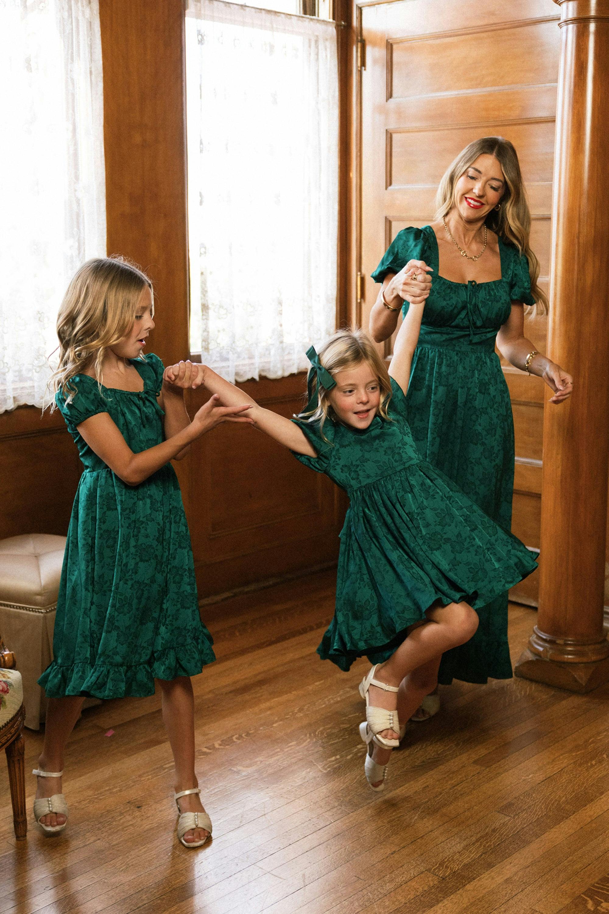 Teen Amira Dress in Emerald Satin