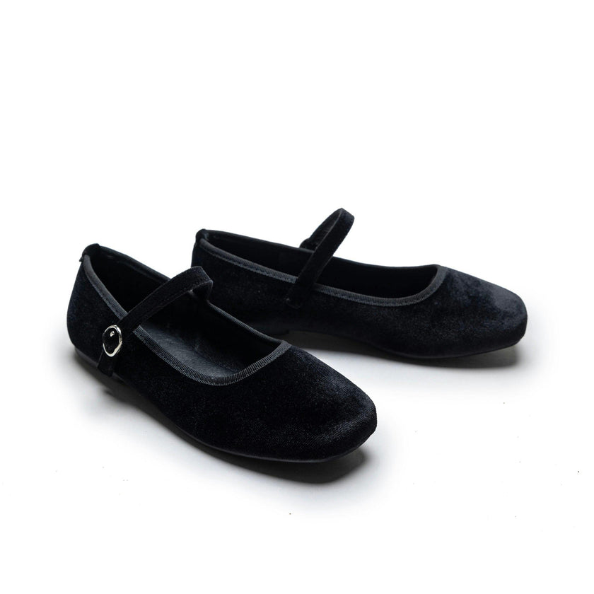 Black Michelle Satin Velvet Flats