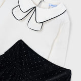 Black Peter Pan Collar Top & Velvet Skirt Set