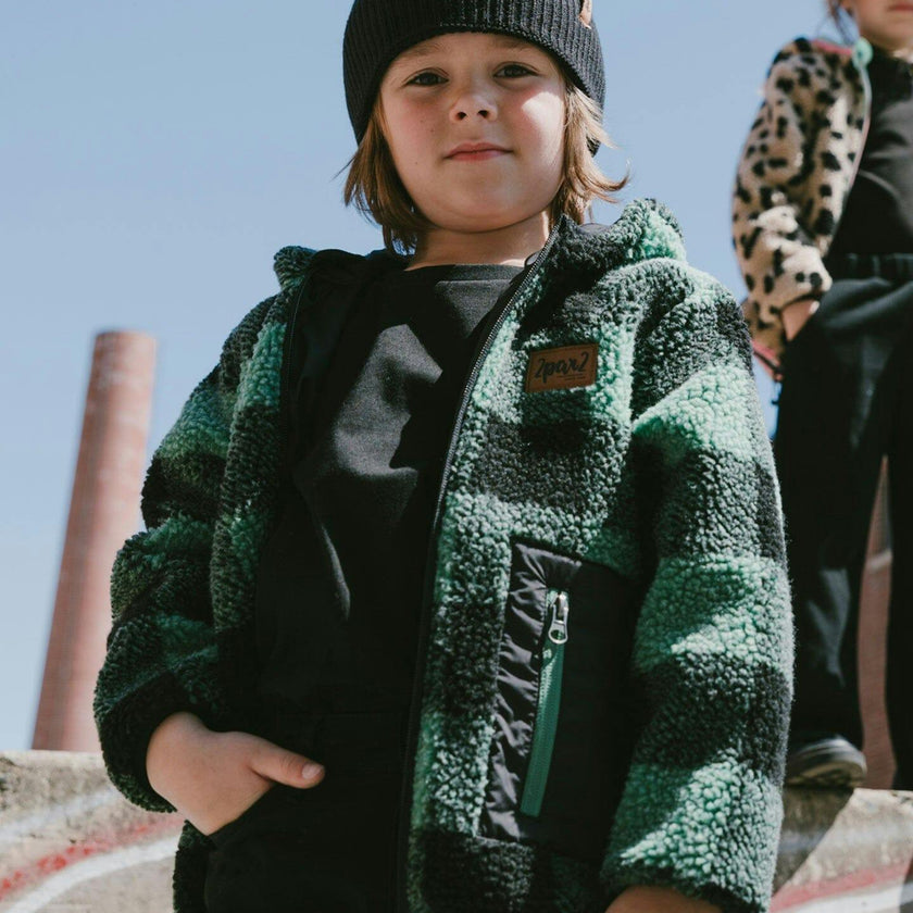 Reversible Mid-Season Sherpa Jacket Teal Plaid