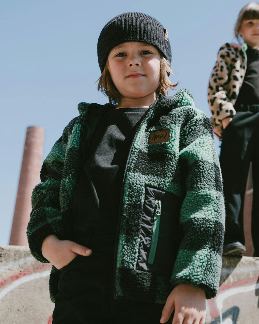 Reversible Mid-Season Sherpa Jacket Teal Plaid