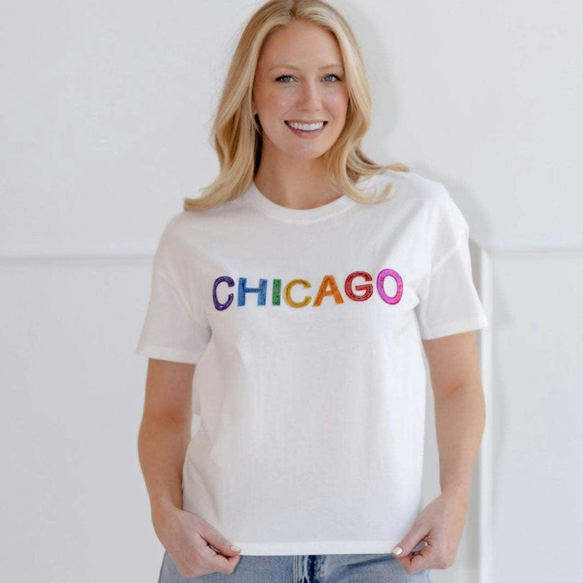 Women's Sequin Chicago T-shirt Black
