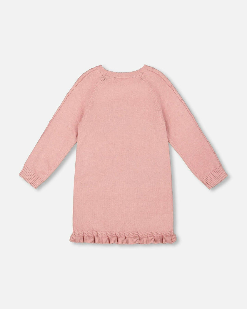 Knitted Dress Dusty Pink With Unicorn Intarsia