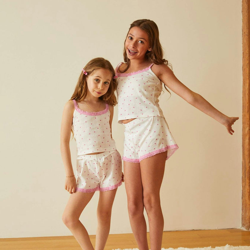 Lizzie White With Pink Hearts Pointelle Tank
