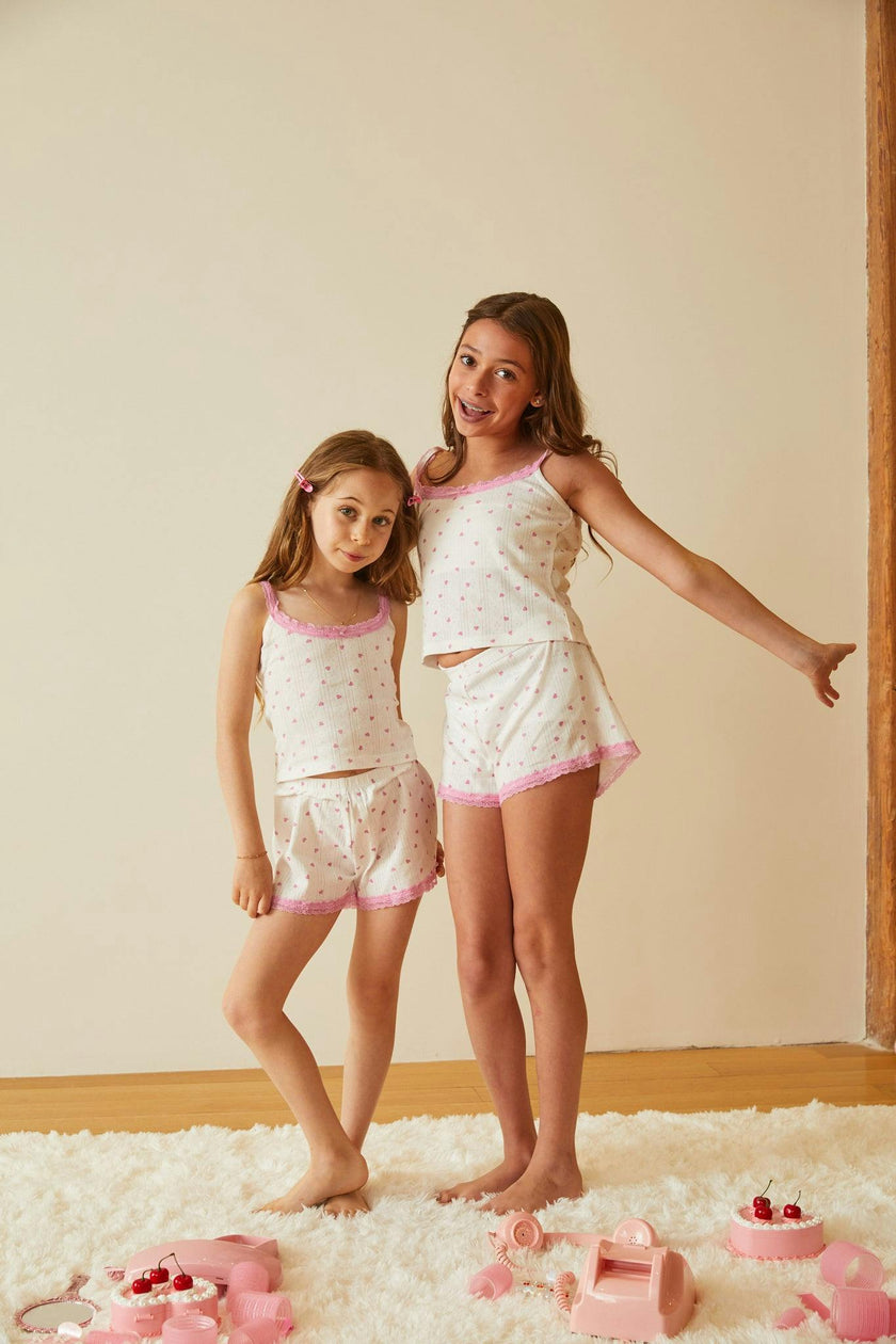 Lizzie White With Pink Hearts Pointelle Tank