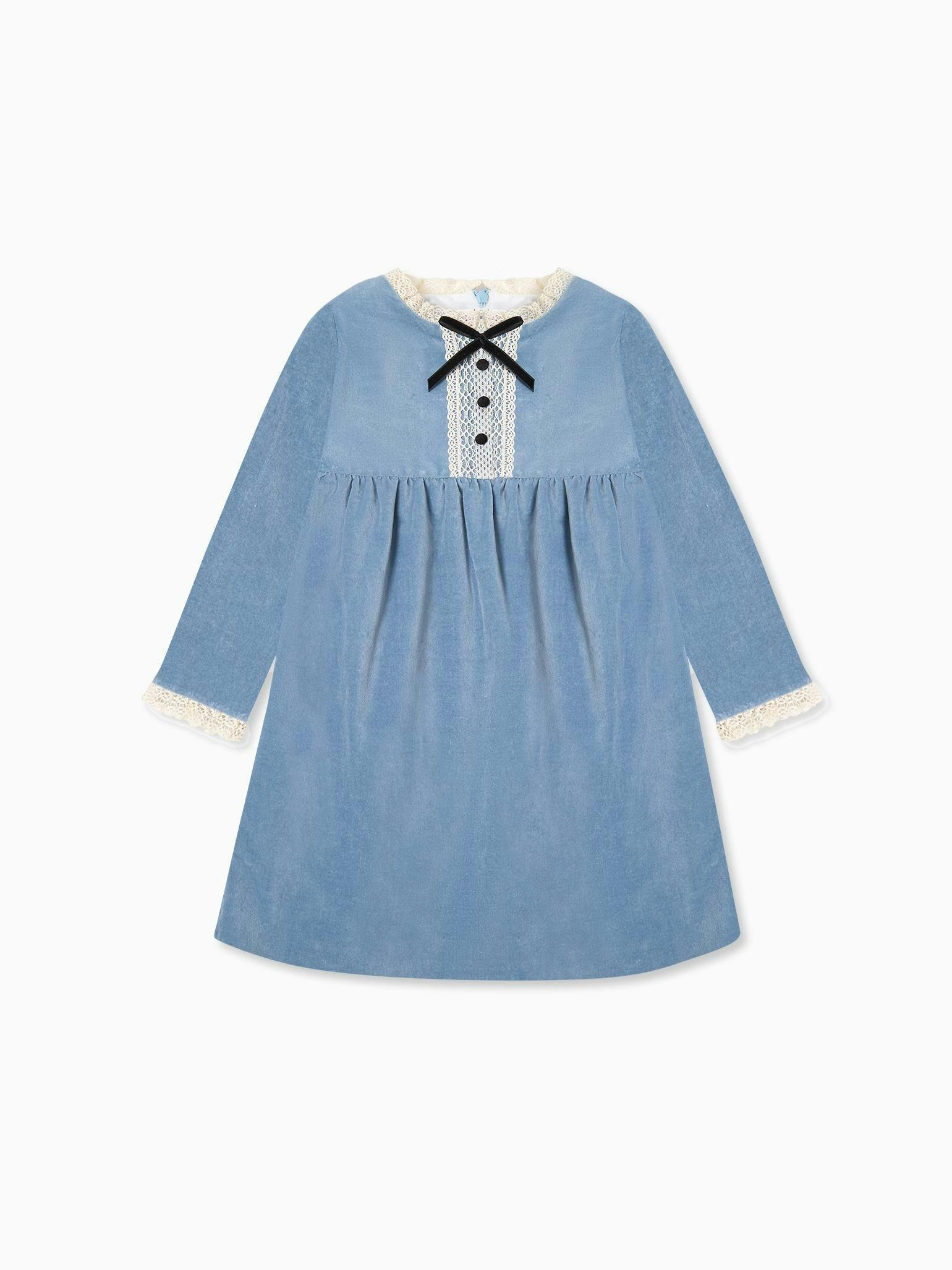 Dusty Blue Esther Velvet Girl Dress