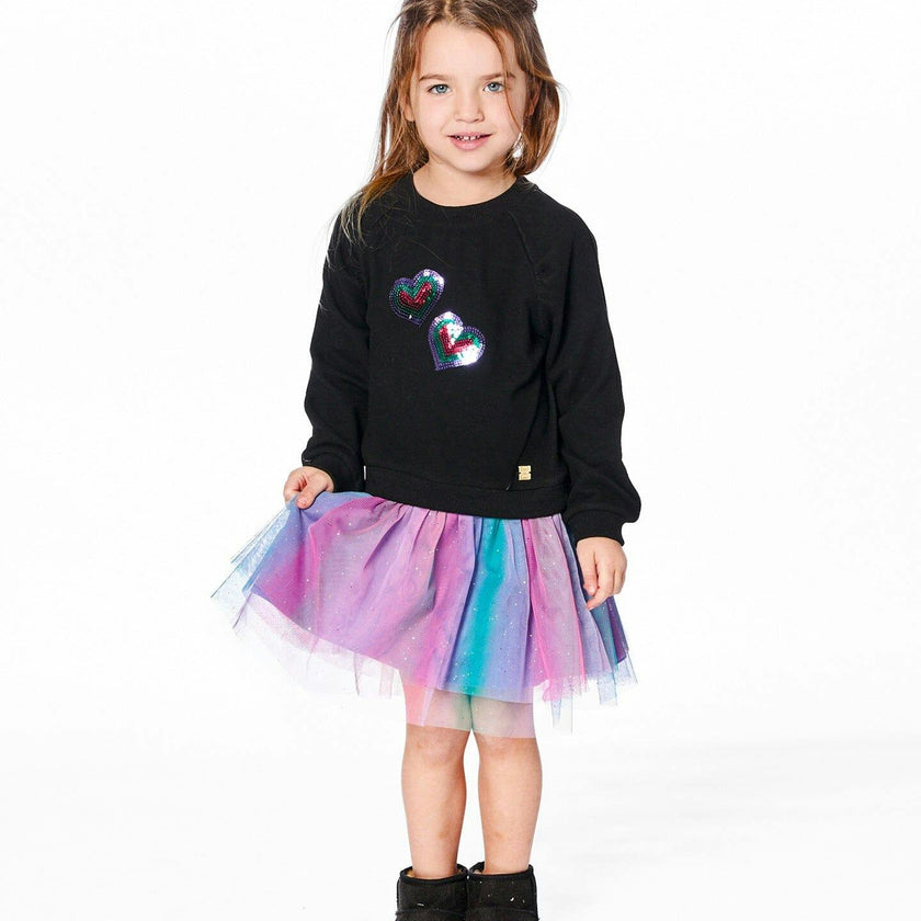 Bi-Material Dress with Mesh Skirt