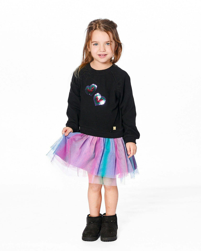 Bi-Material Dress with Mesh Skirt