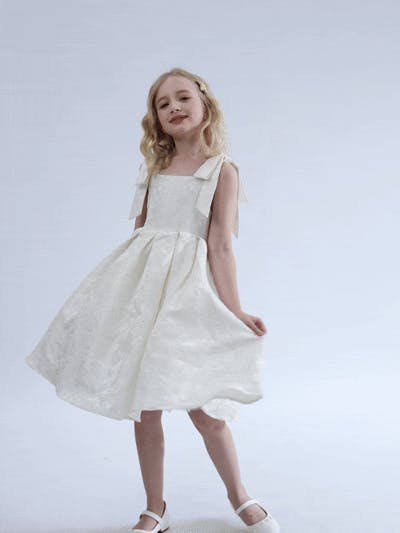 Ivory Marigold Bow Pleated Dress