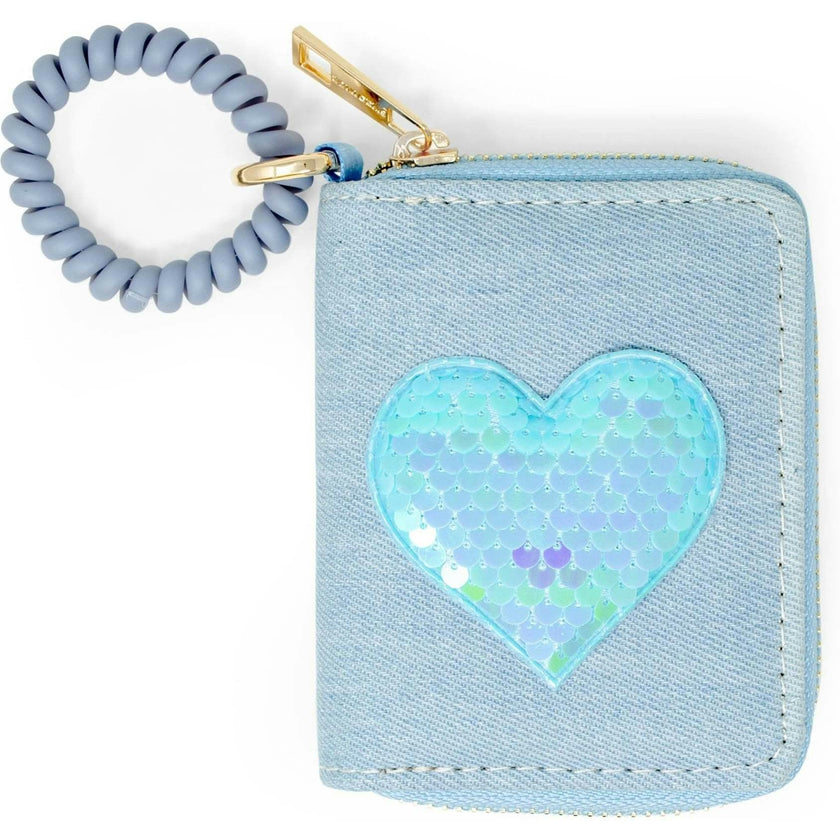 Sequin Heart Spiral Strap Wallet