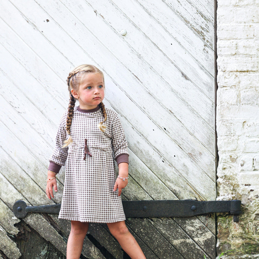 Soft Gingham Contrast Neck & Cuff Long Sleeve Dress
