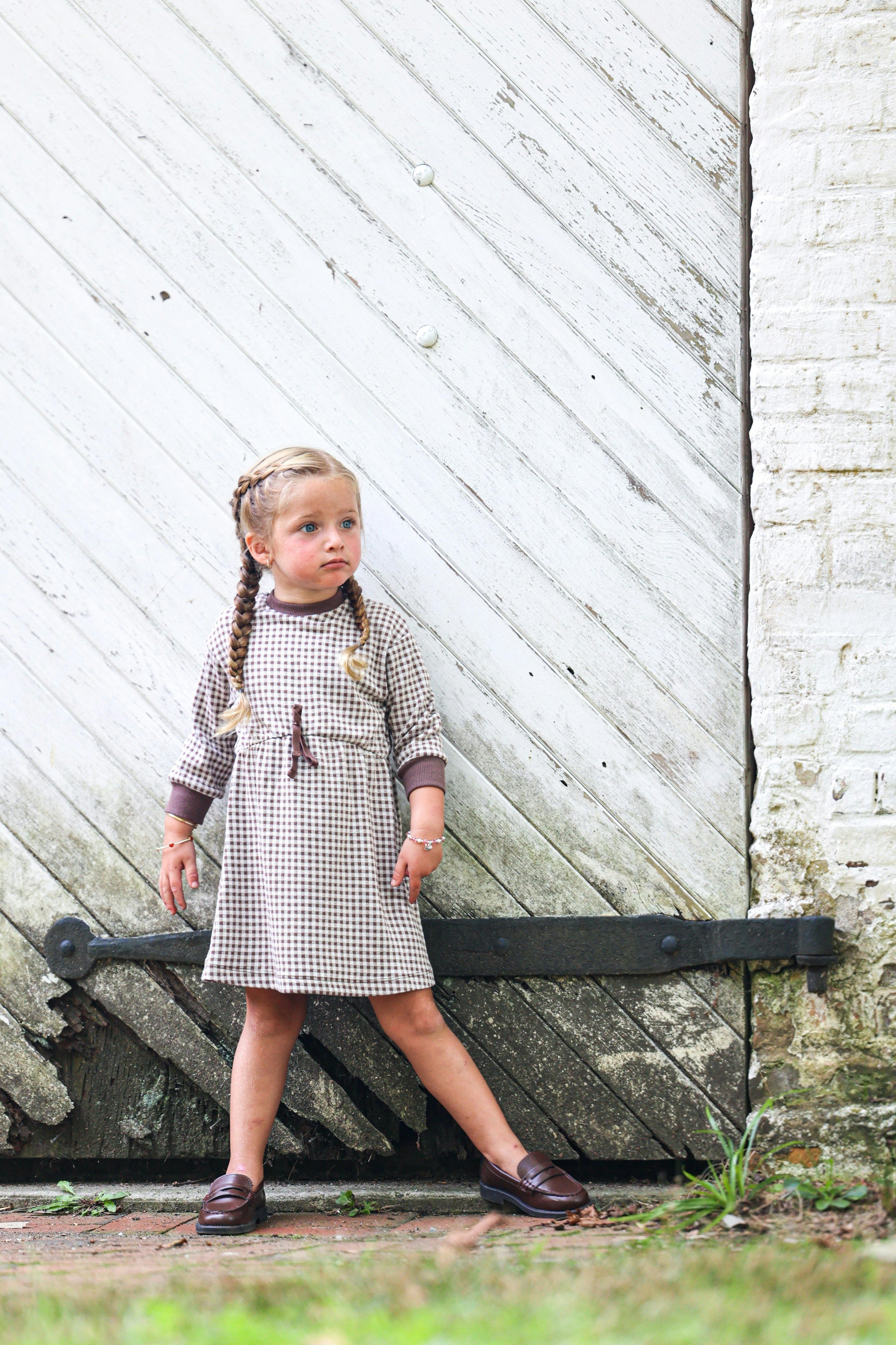 Soft Gingham Contrast Neck & Cuff Long Sleeve Dress