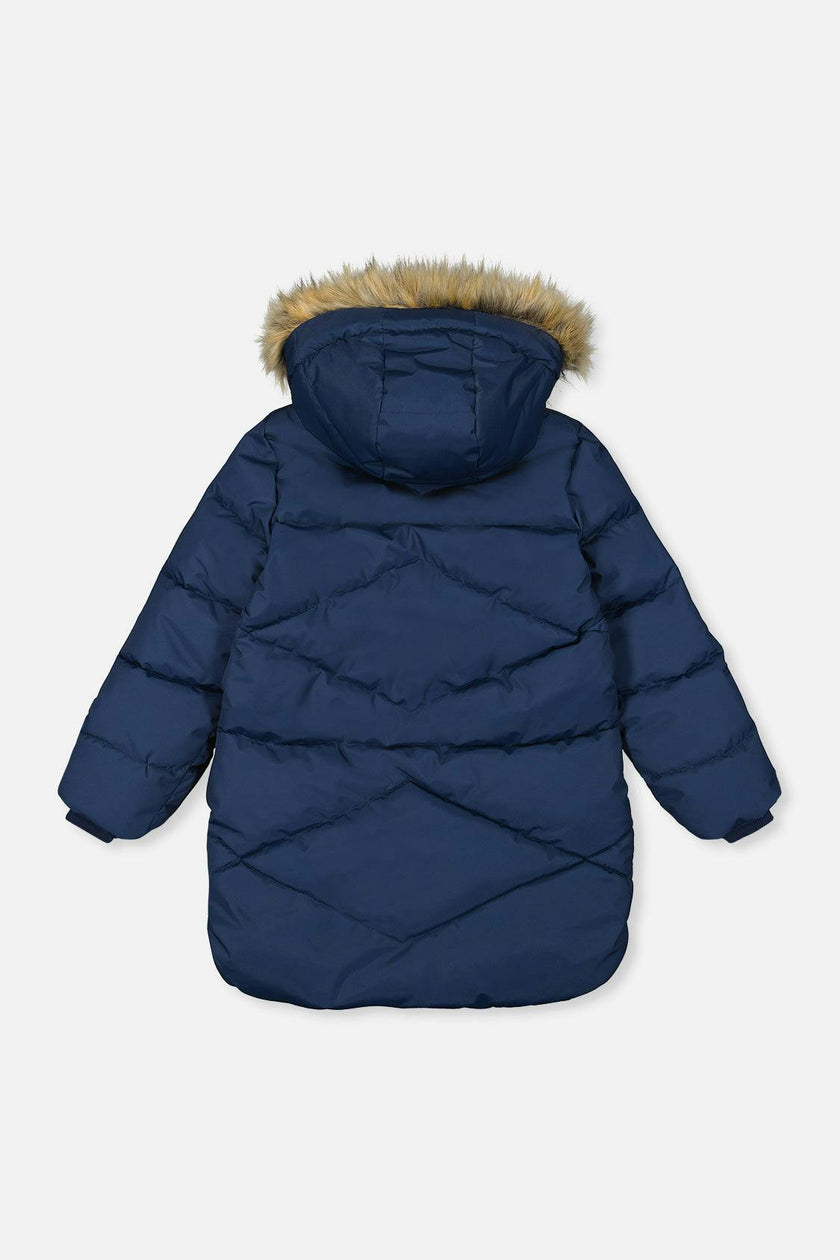 Long Winter Puffer Coat Dark Blue