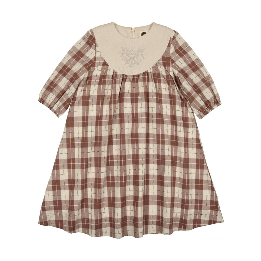 Embroidered Windowpane Long Sleeve Dress