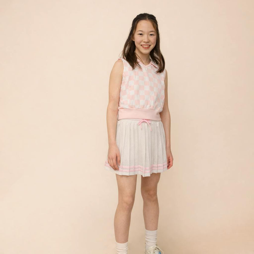 Organic Sleeveless Play Polo in Pink Check