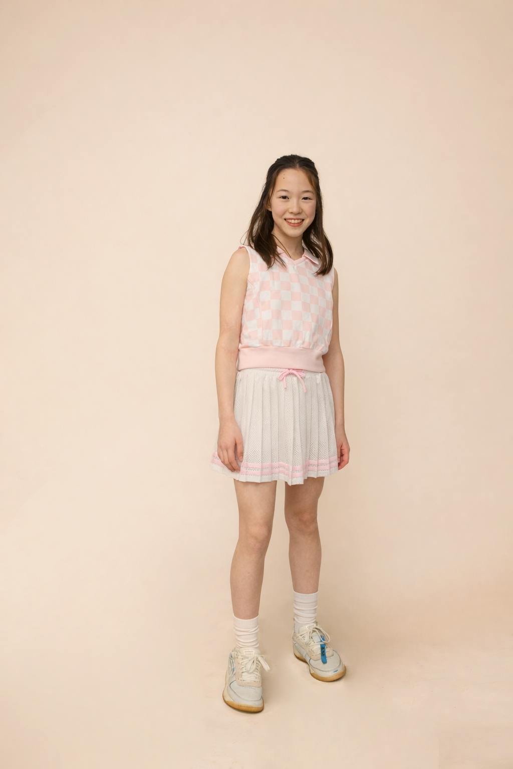 Organic Sleeveless Play Polo in Pink Check