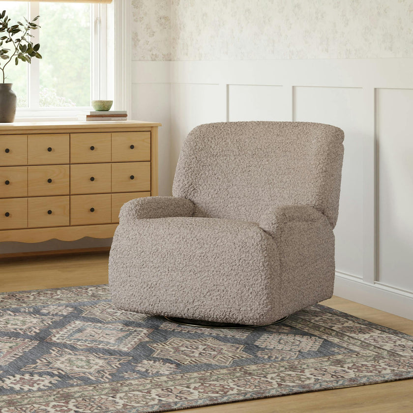 Winslow Extra Wide Recliner And Swivel Glider In Earl Grey Shearling