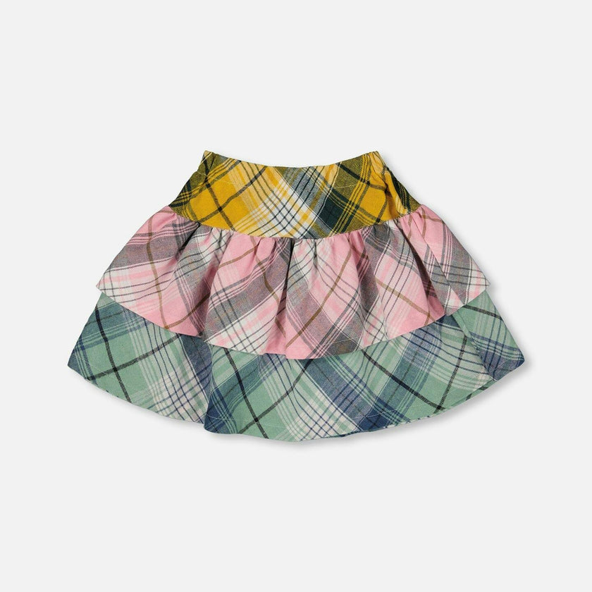 Two-Tiered Flannel Skirt Green Pink and Yellow