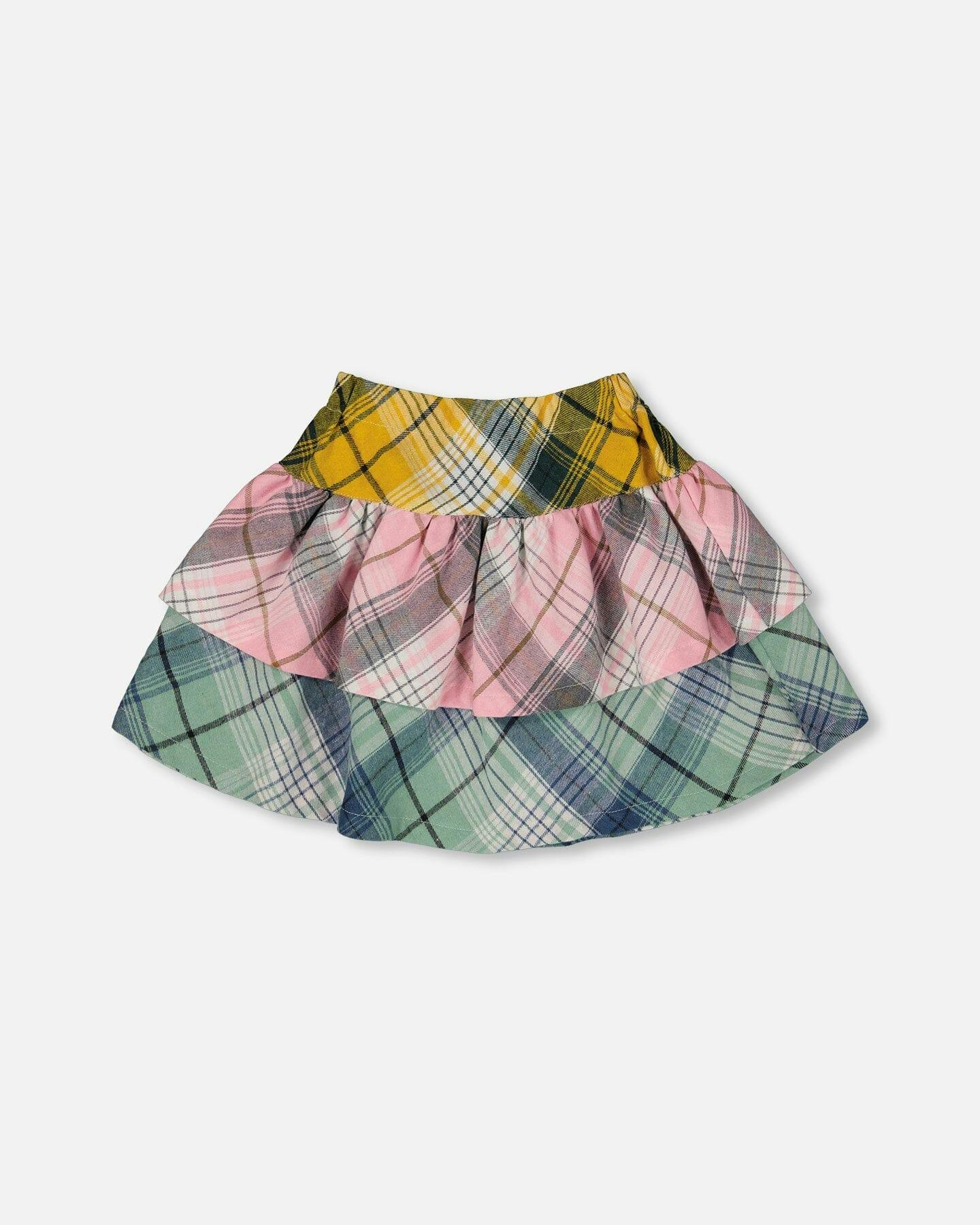 Two-Tiered Flannel Skirt Green Pink and Yellow