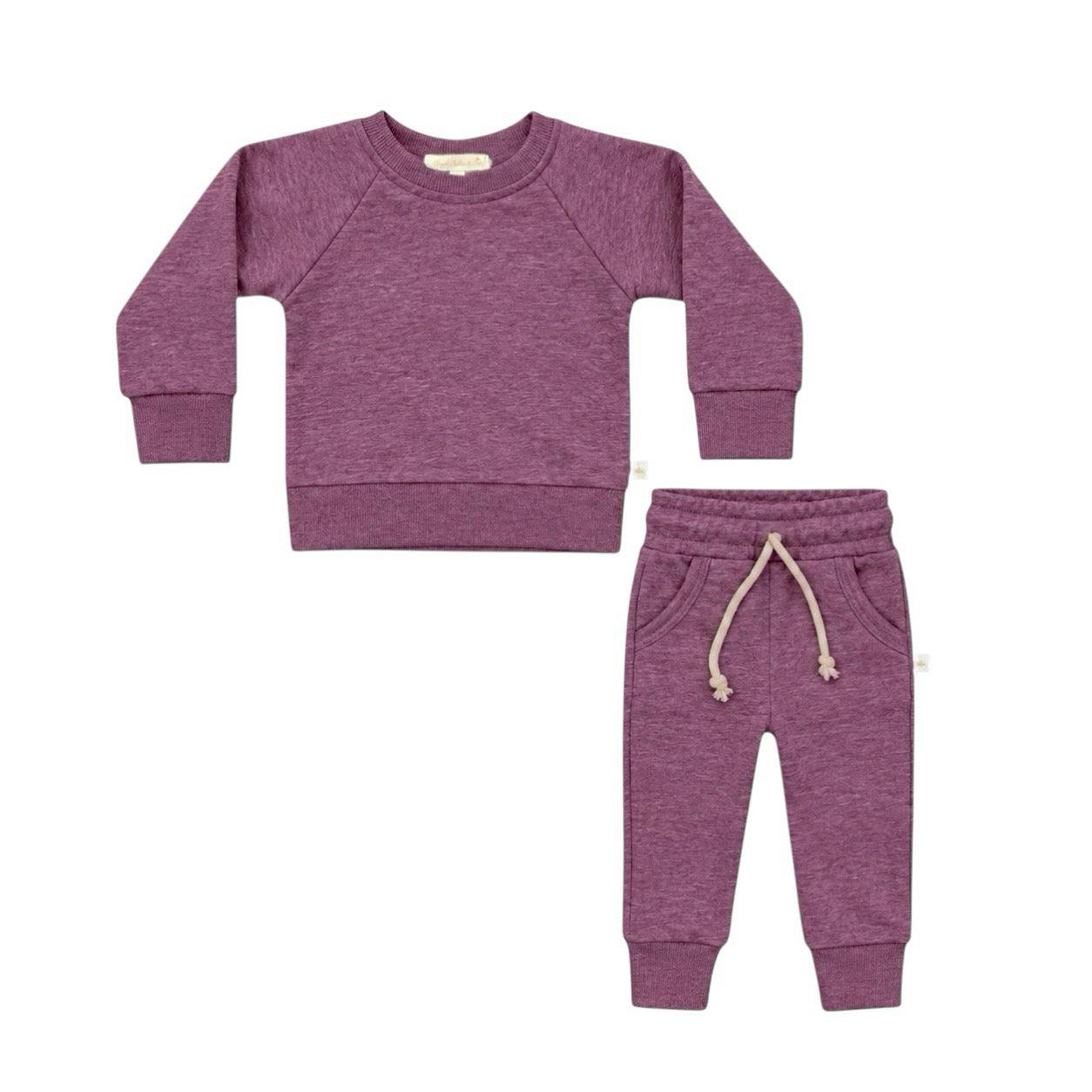Heather Mauve Crewneck Terry Sweatshirt Sweatpant 2pc Sweatsuit Set