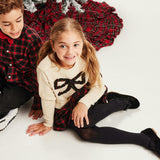 Girls Holiday Sweater Dress | Plaid Bow