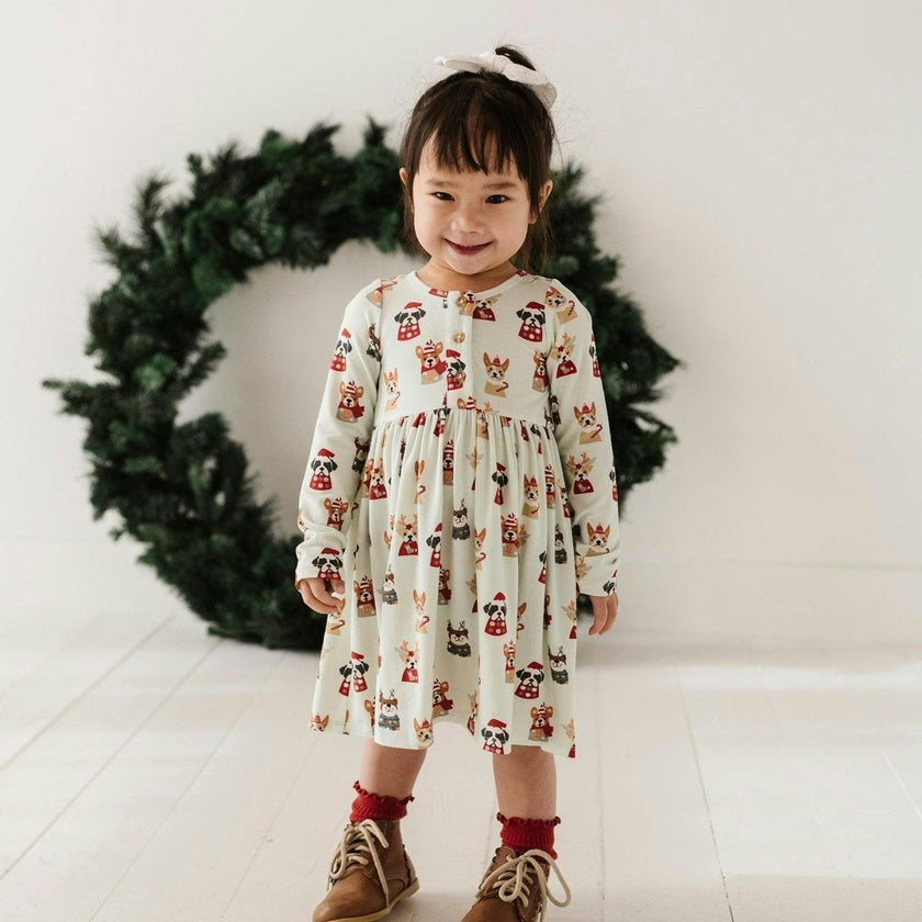 Long Sleeve Henley Dress Christmas Dogs