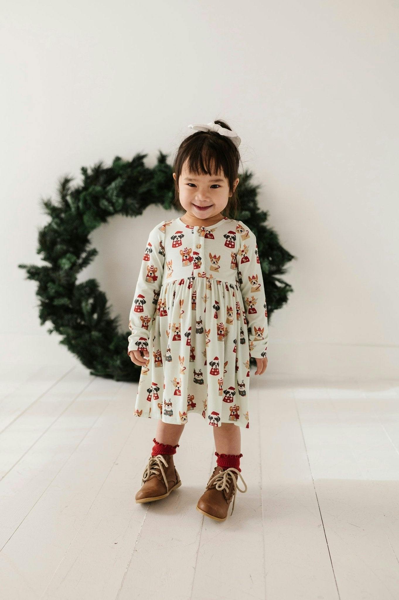 Long Sleeve Henley Dress Christmas Dogs