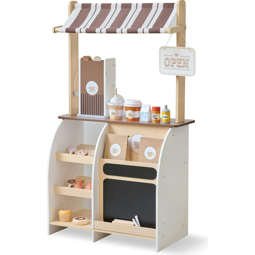 Teamson Kids Espresso Treats Wooden Coffee Stand with 29 Pcs Accessories