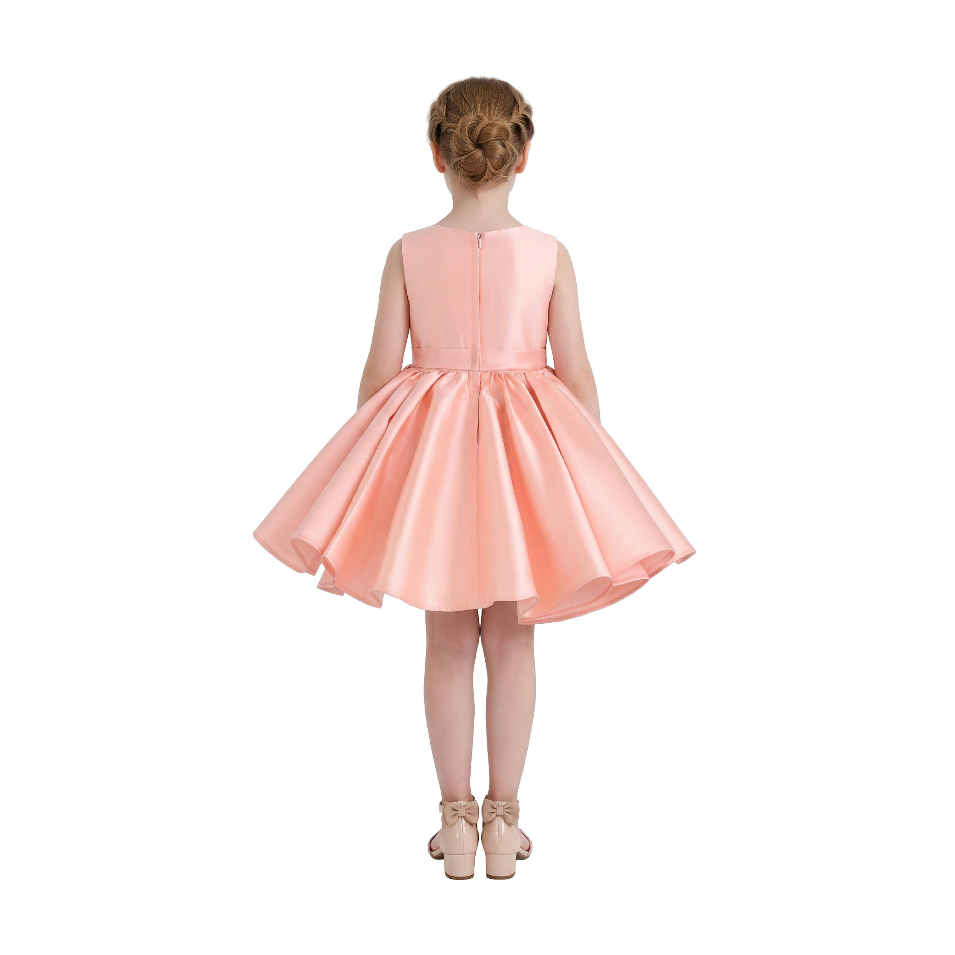 Peach Sabina Satin Flared Dress with Side Bow