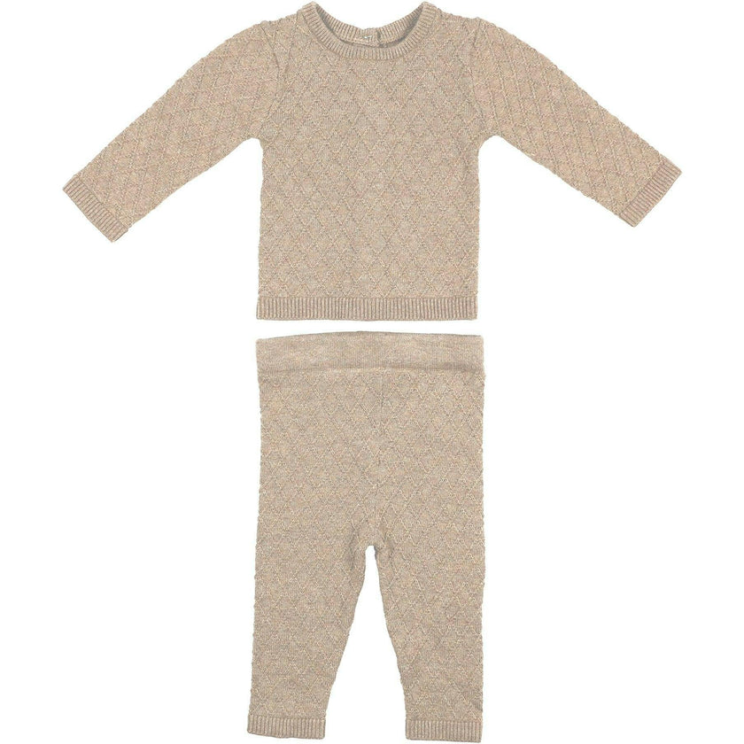 Argyle Fine Knit Long Sleeve Sweater & Pant 2-Piece Set.