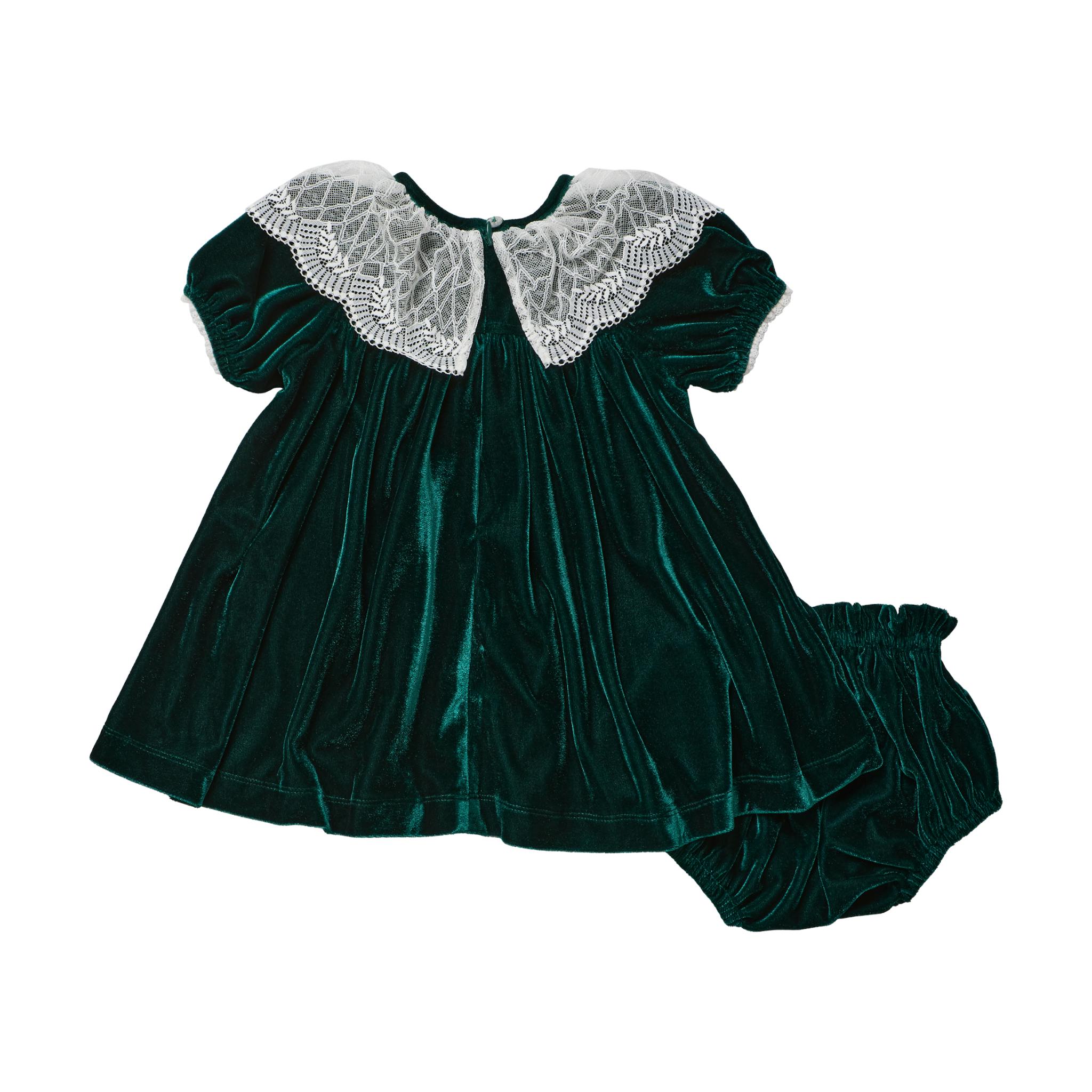 Baby Girls Caroline Dress Set - Evergreen Velour