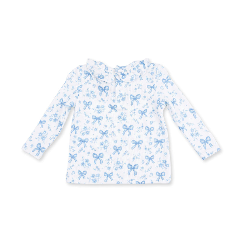 Blue Bows and Flowers - Long Sleeve Ruffle Top and Pant