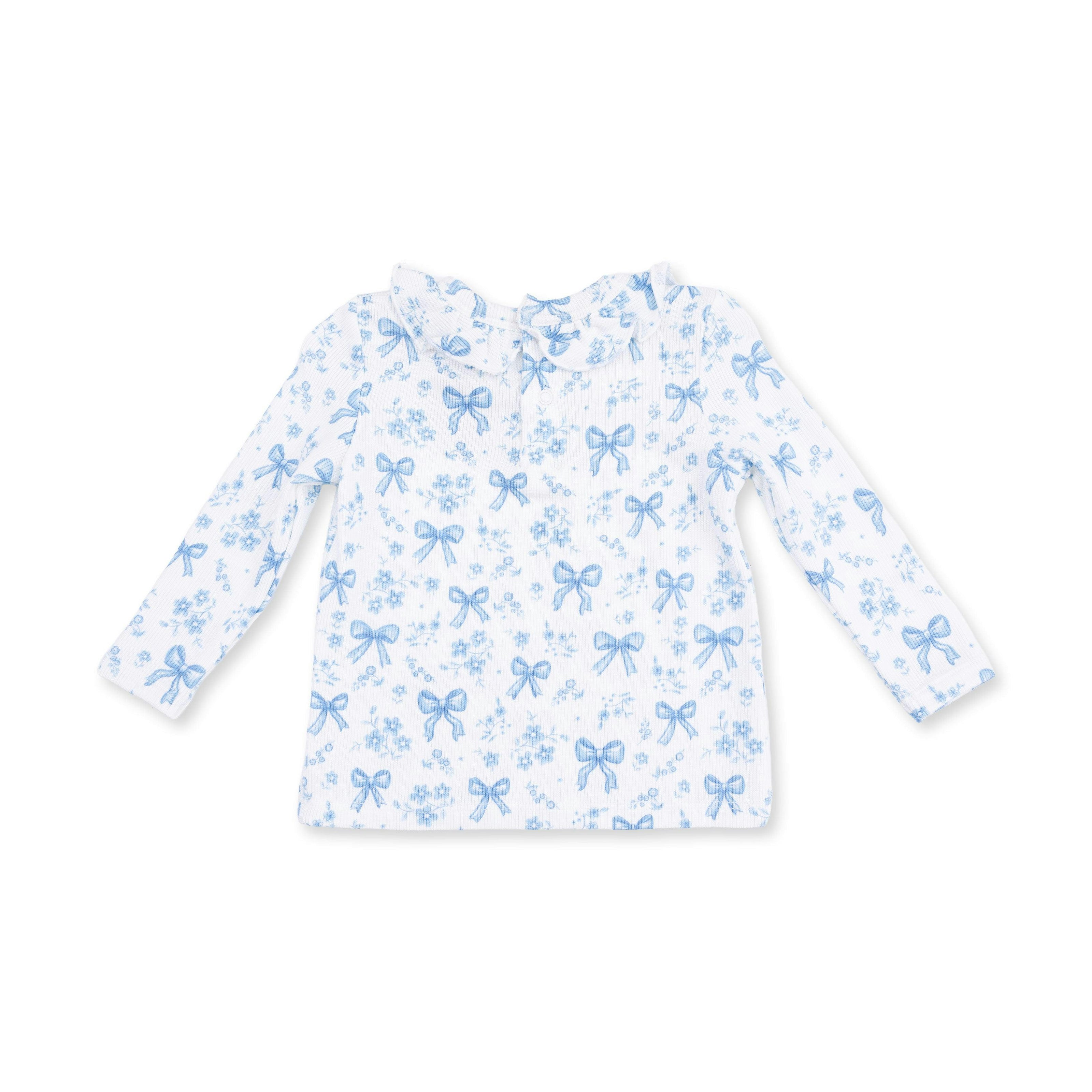 Blue Bows and Flowers - Long Sleeve Ruffle Top and Pant