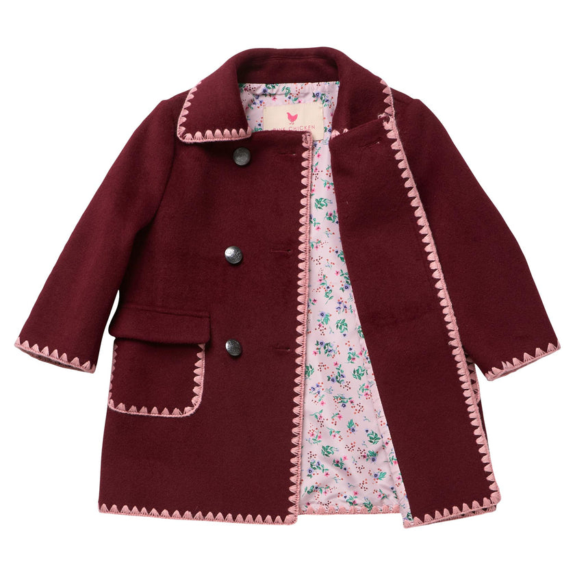Girls Beck Peacoat - Burgundy