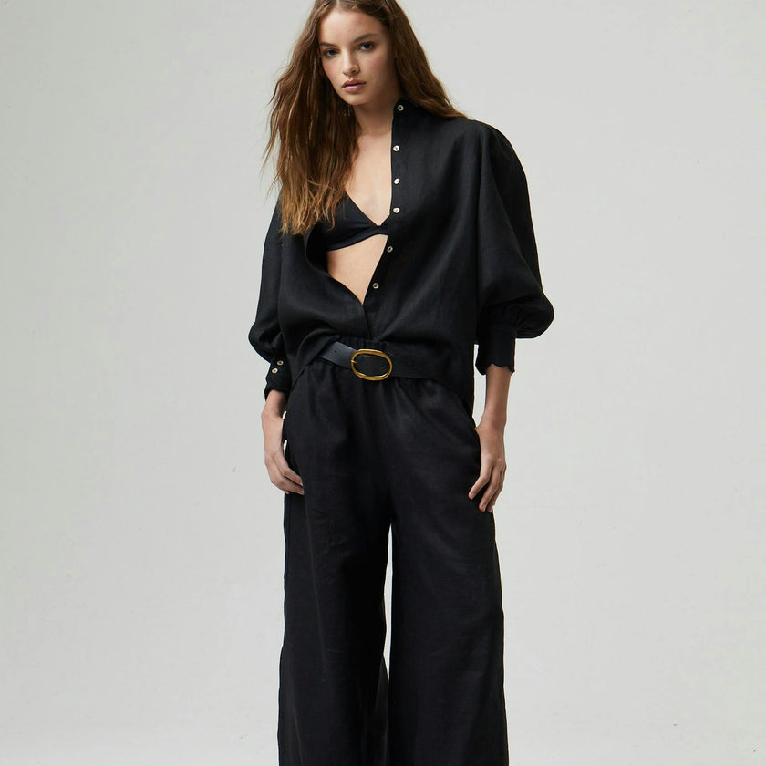 Cape Linen Pants - Black