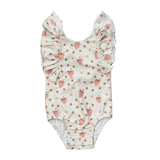 Girl's Ruffle Sleeve Cross Back Swimsuit