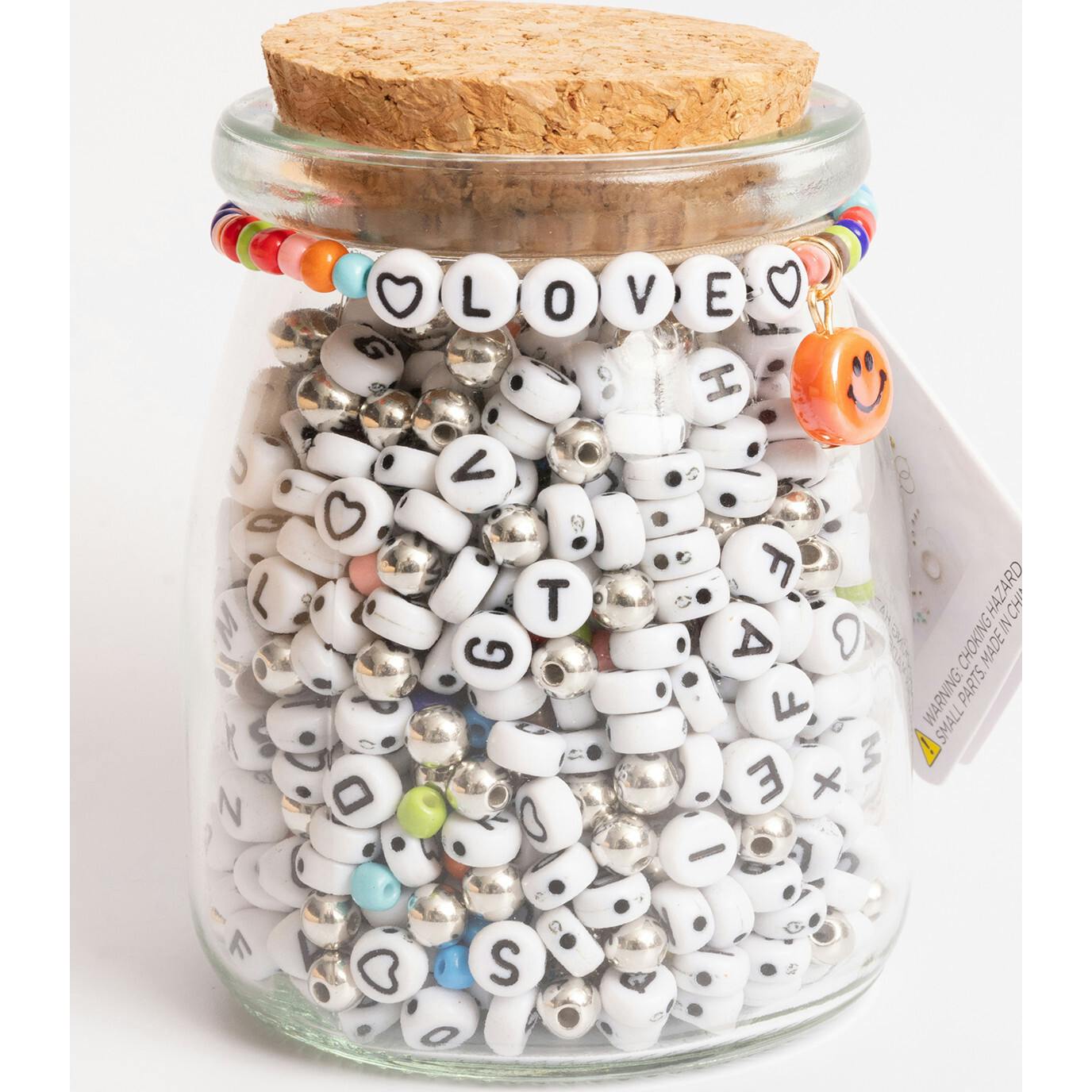 LOVE Beaded Word Bracelet Round Letter DIY Bead Jar with Ceramic Happy Face Charm