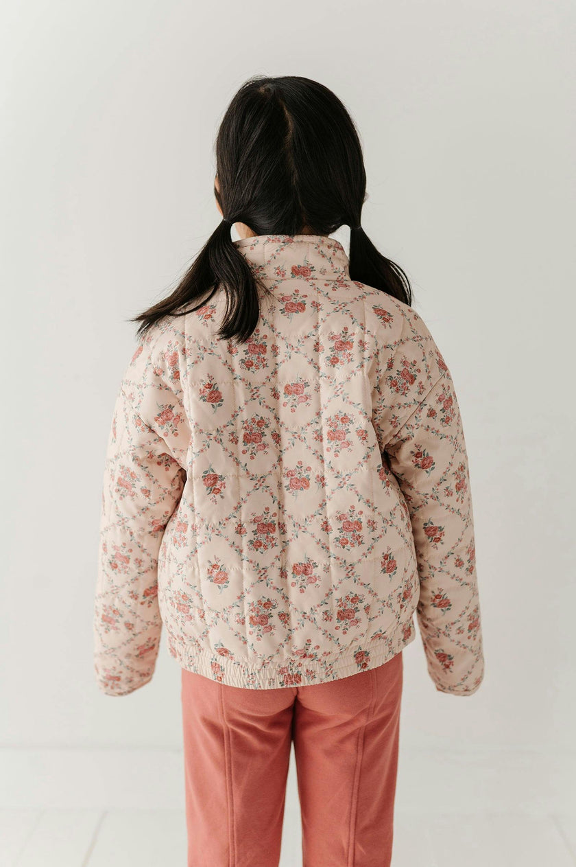Girls Quilted Floral Bomber Jacket in Easton Diamond Rose