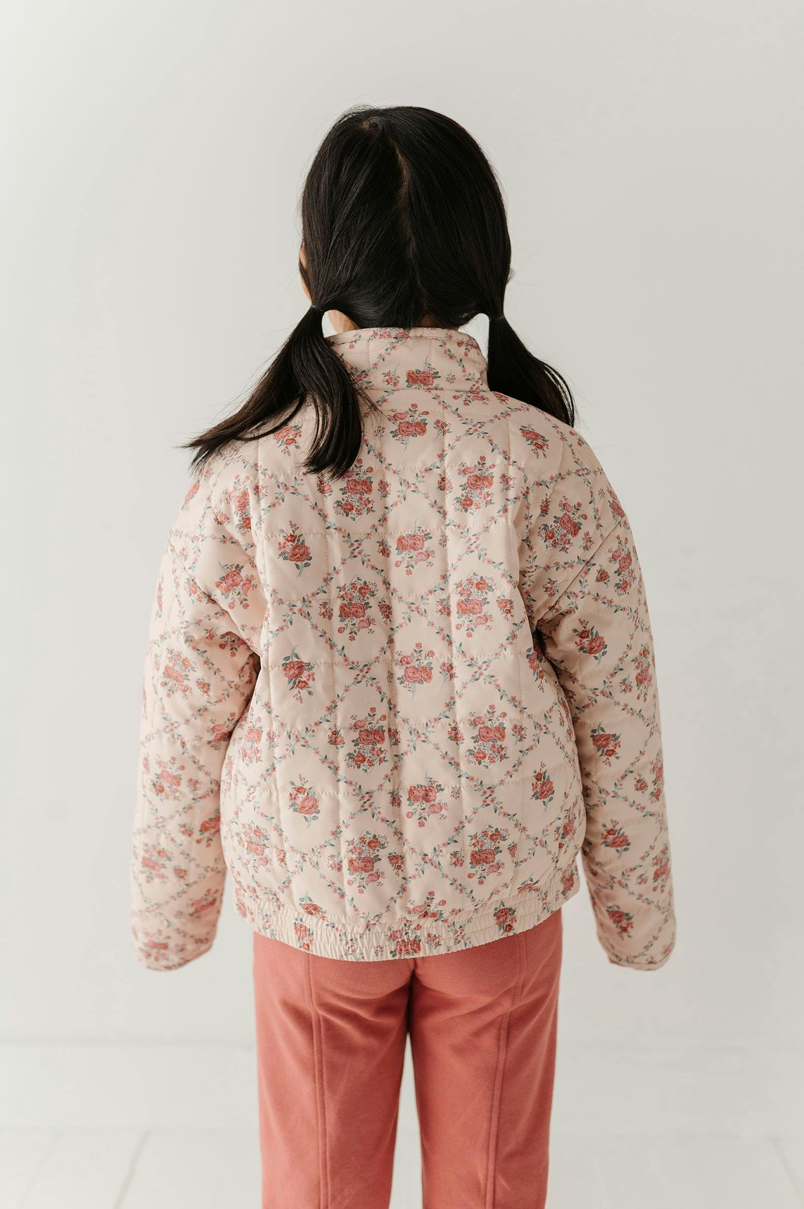 Girls Quilted Floral Bomber Jacket in Easton Diamond Rose