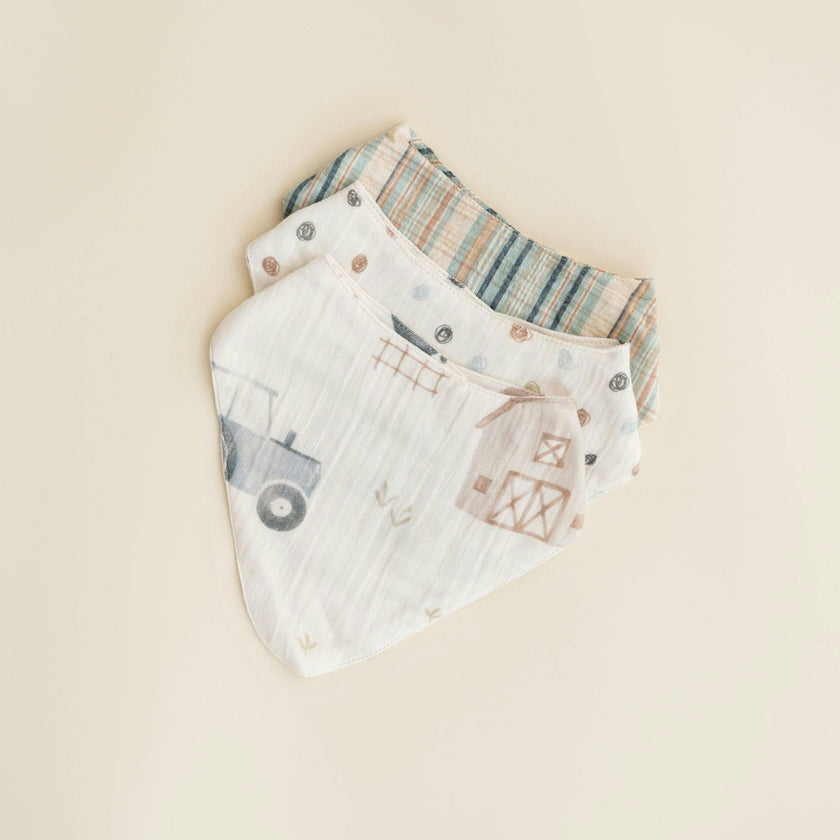 Charlie Tractor Cotton Bandana Baby Bib (3 Pack)