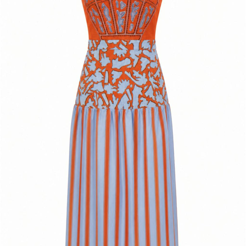 PRE ORDER- Hunter Coral Vine Stripe Midi Dress