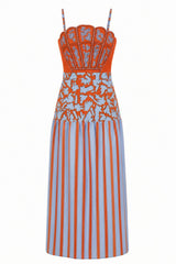 PRE ORDER- Hunter Coral Vine Stripe Midi Dress