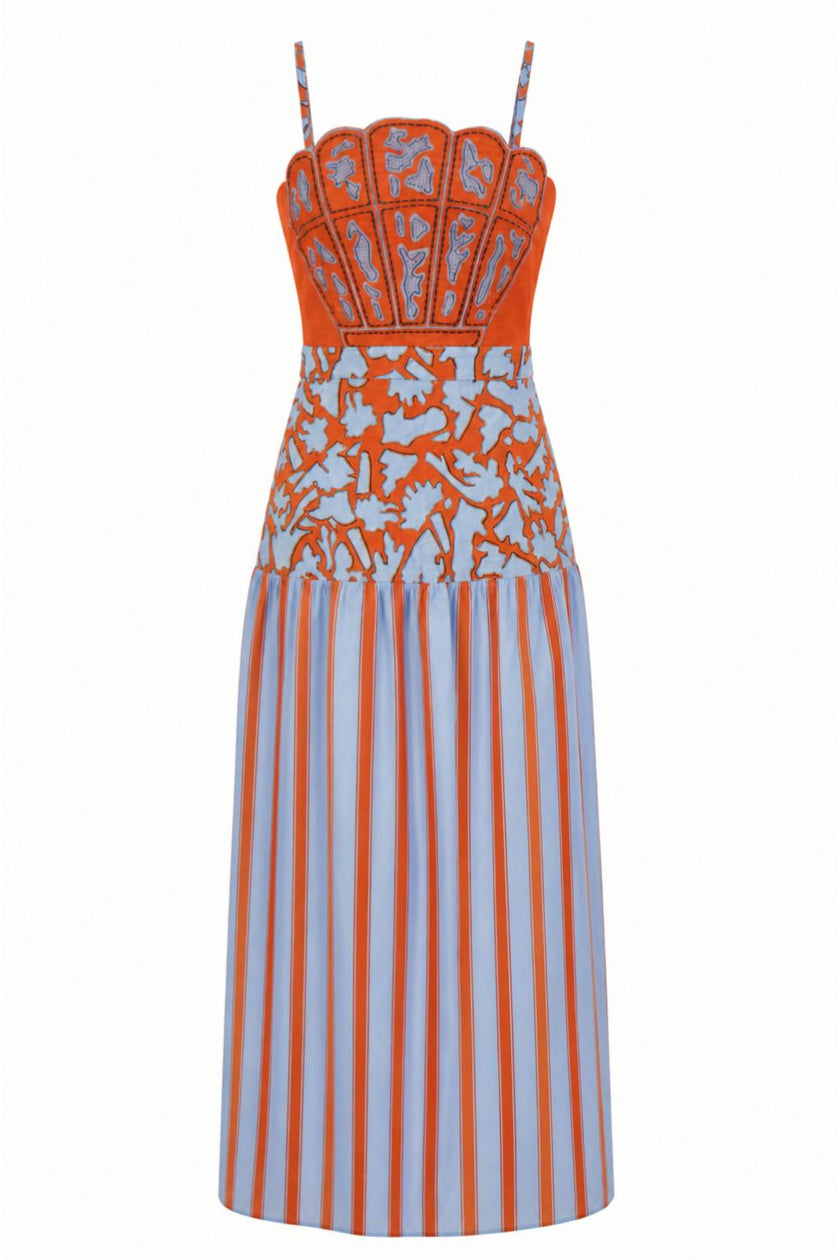 PRE ORDER- Hunter Coral Vine Stripe Midi Dress