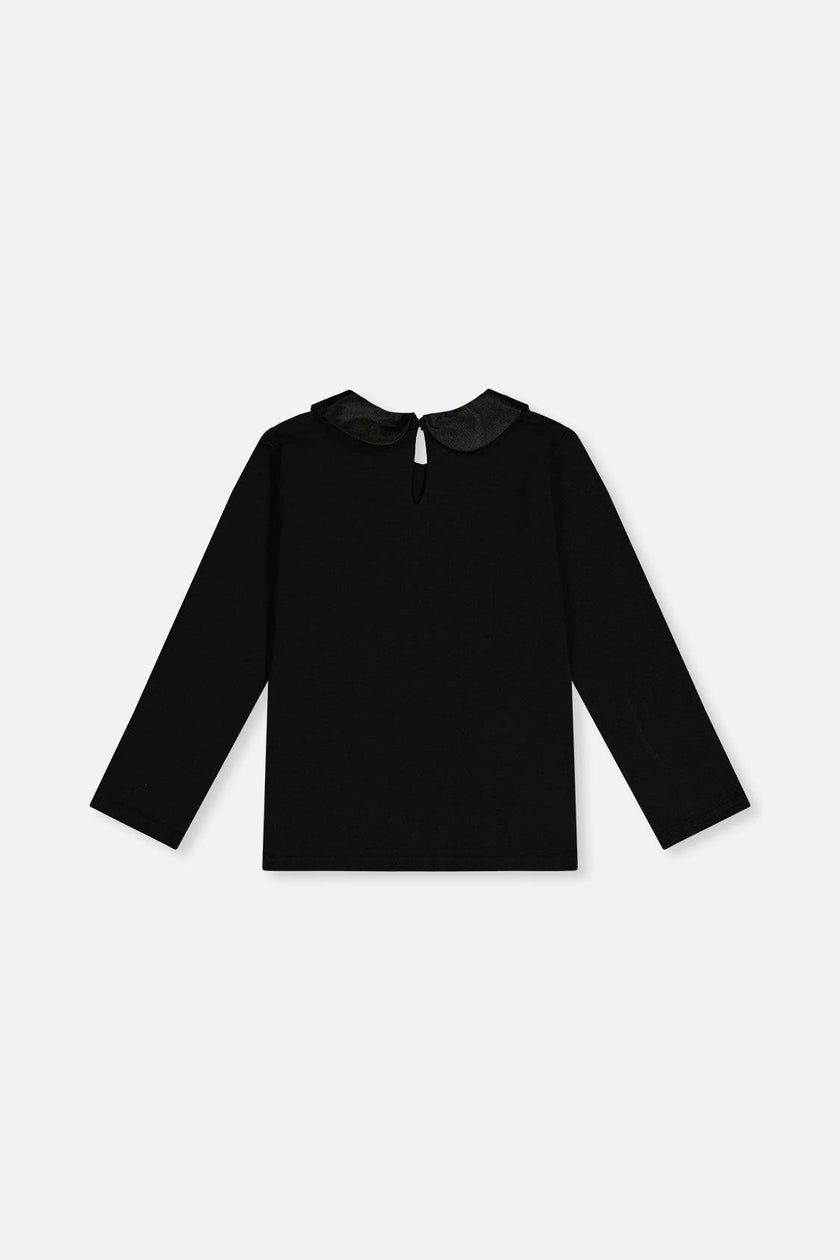 Organic Cotton T-Shirt With Peter Pan Collar Black